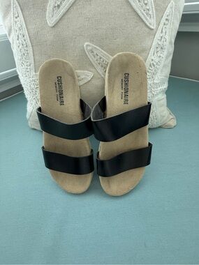 Cushionaire Black Double-Strap Slide Sandals for Women